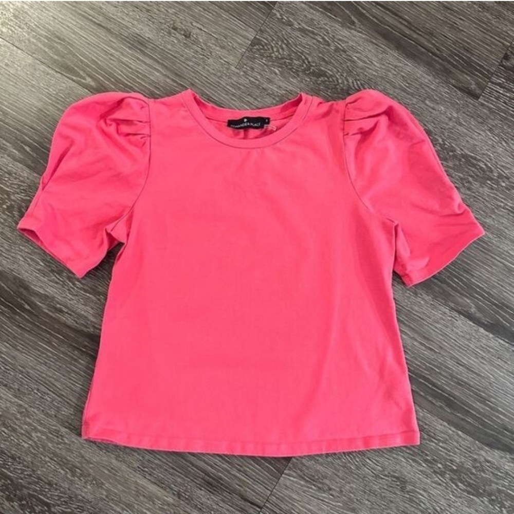 Tuckernuck Pomander Place Pink Vesty Puff Sleeve Crewneck Top Size Small
